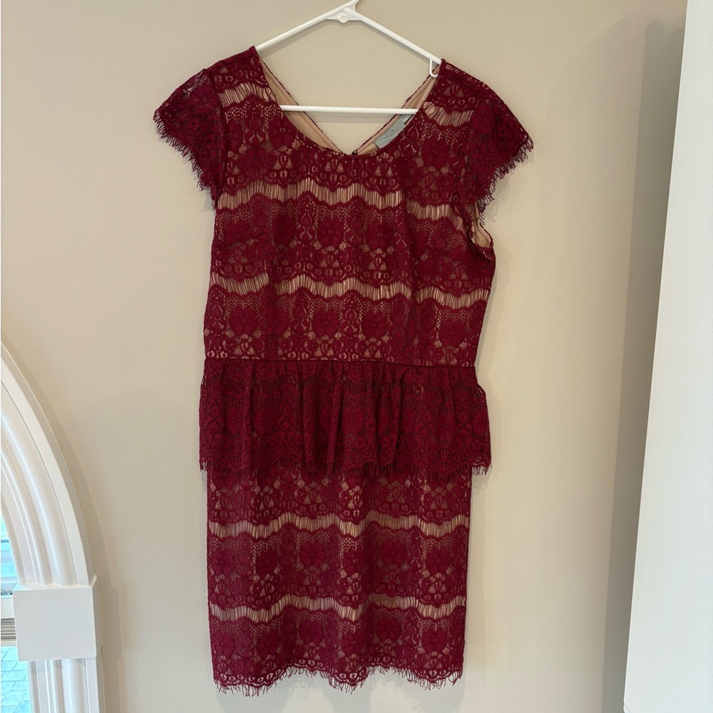 Maeve Burgundy Lace Midi Dress